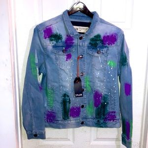 Spark Men’s Premium Denim Blue Jean Jacket ARTIST edition Paint Coat USA Medium